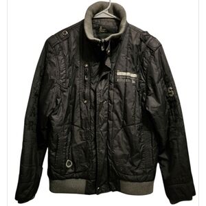 G-Star Raw Puffer Jacket Mens Large Black Gray Grunge Punk 2000s Y2K 90s Retro